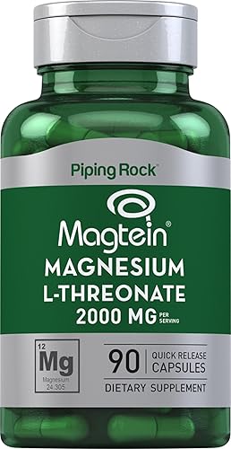 Piping Rock Cápsulas de L-treonato de magnesio | 2000 mg | 90 píldoras | con Magteína | Suplemento para hombres y mujeres | Sin OMG, sin gluten