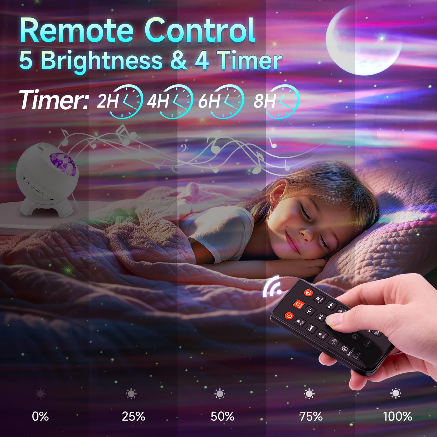 COOLNIGHT Projecteur Ciel Étoilé LED Chambre Enfant 15 Couleurs 5 Lunaires Bluetooth Bruits Blancs Télécommande