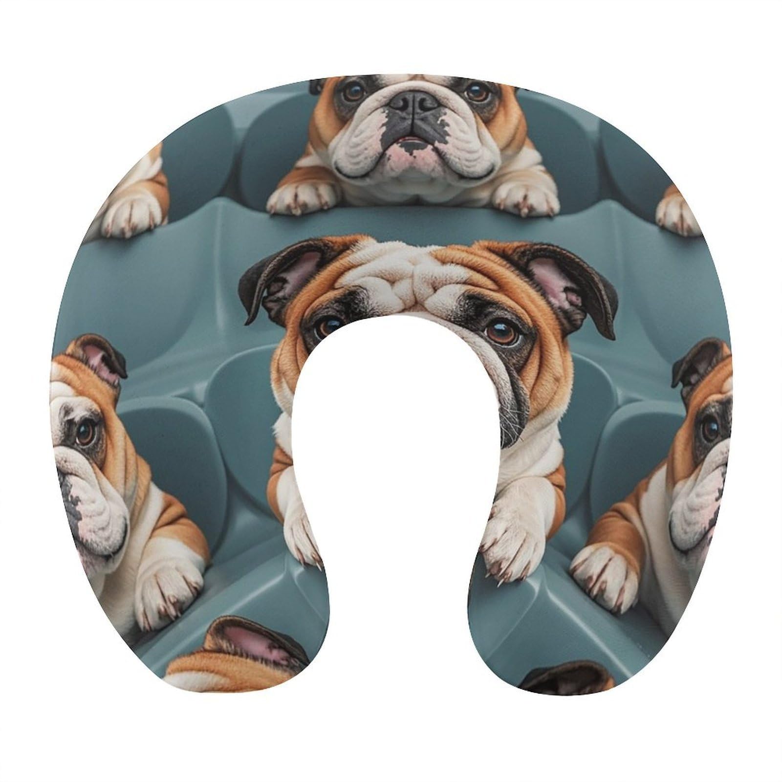 FekiLoot Funny English Bulldog Travel Pillow U Shaped Neck Pillow Comfortable Memory Foam Pillow Portable Soft Headrest Lightweight Neck and Head Support for Planes Trains Self-Driving Cars