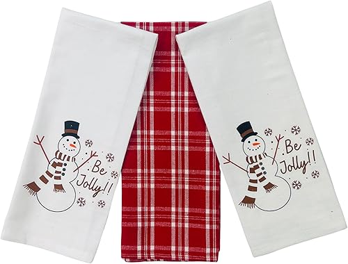 Serafina Home Toallas de cocina navideñas navideñas: dos muñecos de nieve Be Jolly espiga y un muñeco de nieve bailarín, 3 piezas, tejido plano 100%