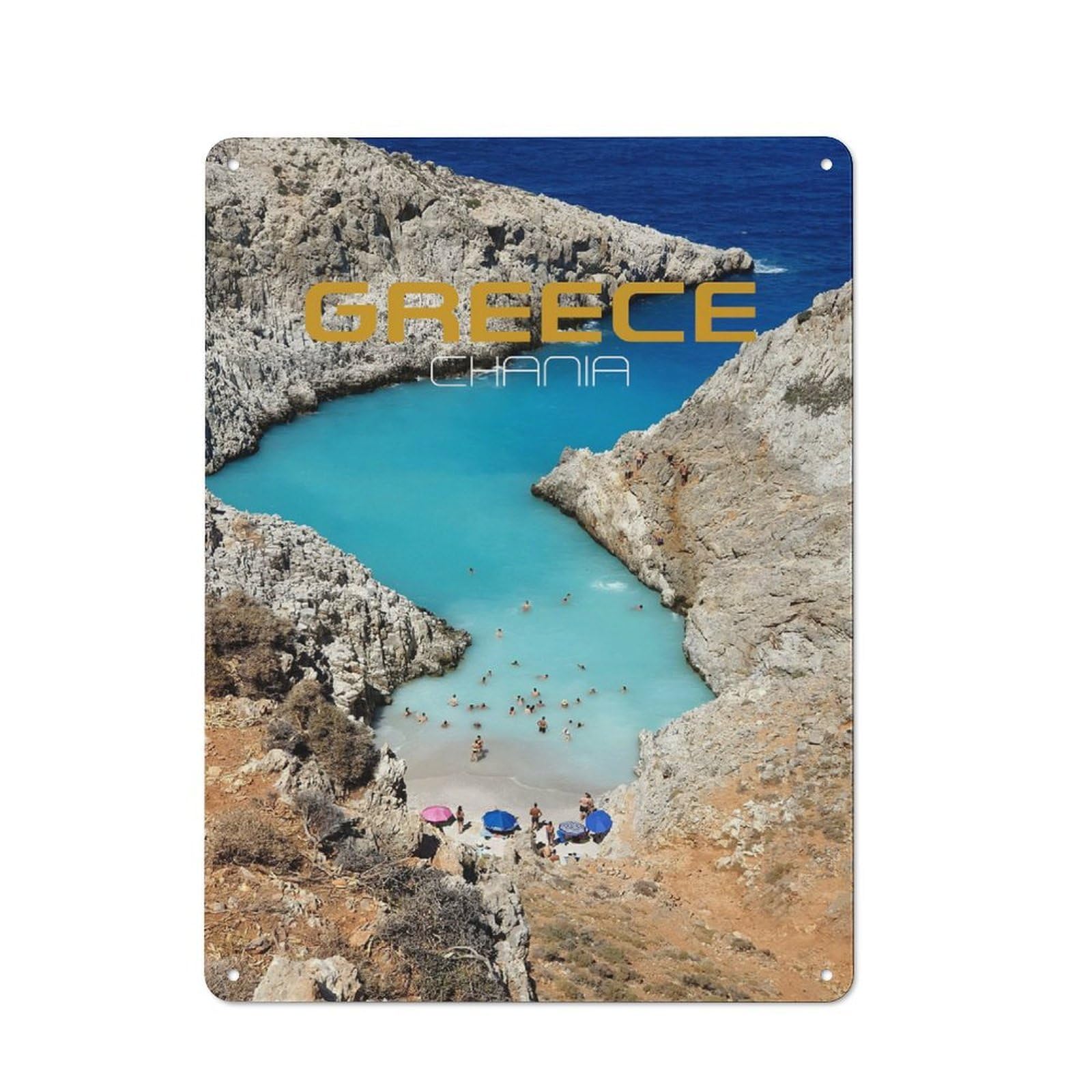 Junmoney Style-2 Greece Chania Beach Printed Metal Sign 40X30cm For Café Or Home Bar, For Kitchen And Home Bar Decor, For Cafés, Pubs And Restaurants