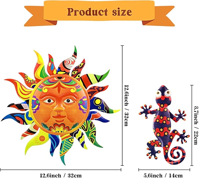 Hotop Set de Arte de Pared de Sol y Geckos Metálicos 7 Piezas miniatura 2