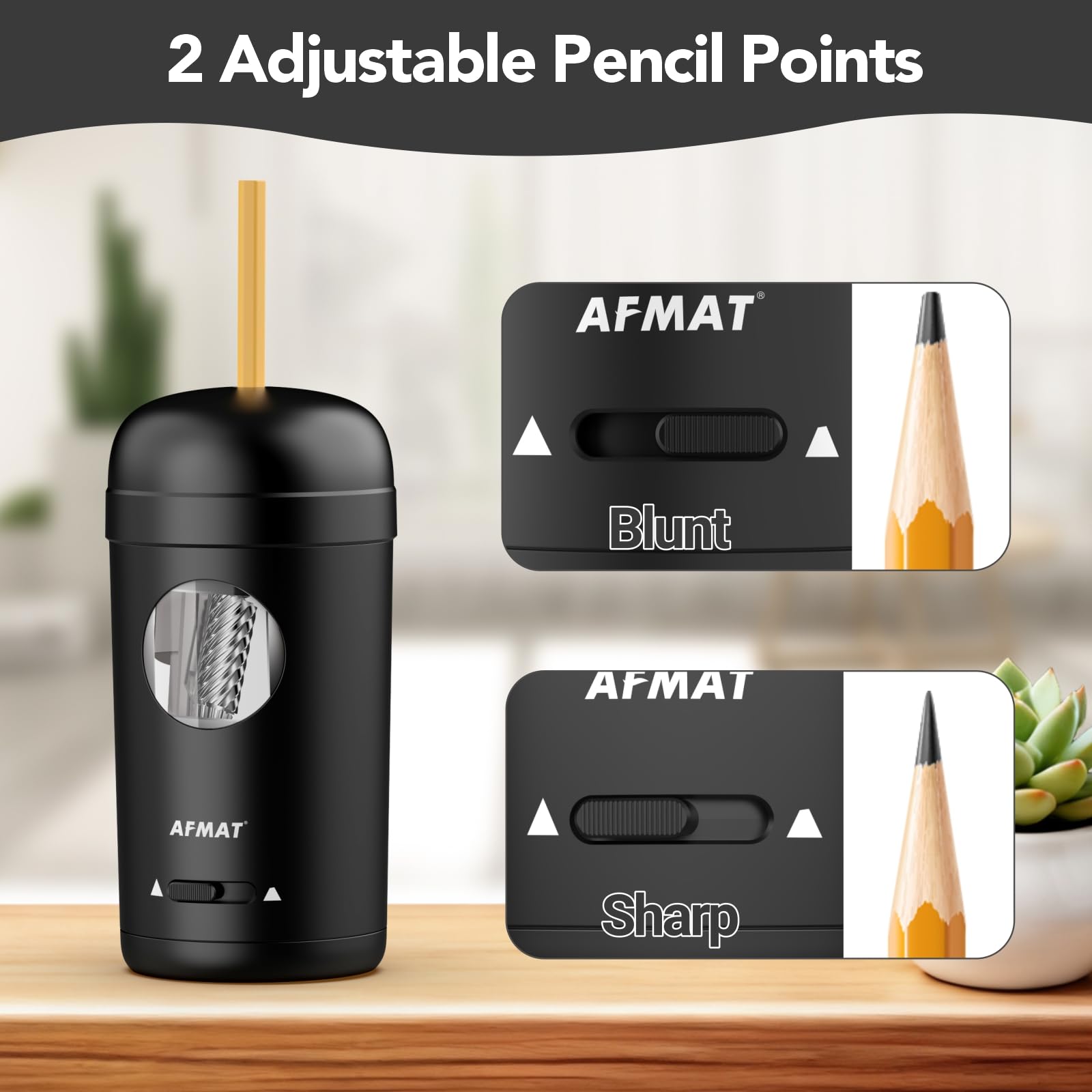 AFMAT Fully Automatic Electric Pencil Sharpener for 7-8 mm Colored Pencils, Rechargeable Hands-Free Pencil Sharpener with Container, Auto in & Out, Portable&Safe for School, Home, Office,Black PSX7 - Image 4