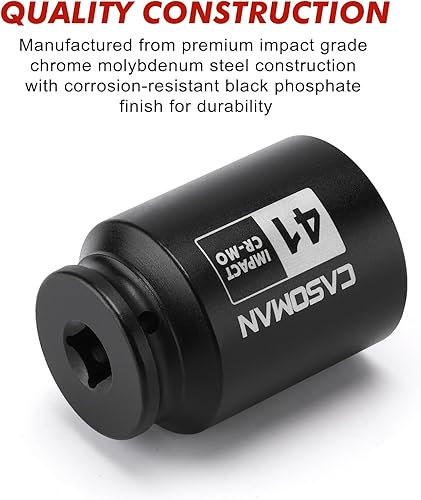 Miniatura 99 de CASOMAN 1/2" Drive x 1.417 in Deep 12 PT Socket Impacto, CR-MO, 1/2" Drive 12 Point Axle Nut Socket para una fácil extracción de las tuercas del eje