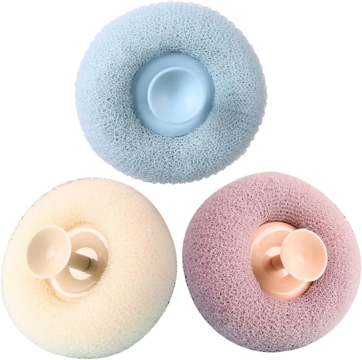 3Pcs Exfoliating Body Shower Loofah Balls with Suction Cup Soft Comfortable Bath Accessories Multi Functional Scrubber for Scrubbing Massaging and More for Home Use