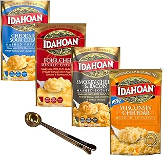 Idahoan Variety Pack Cheese Flavors Mashed Potatoes, Bundled VECOSAS All-in-One Spoon - Includes Bag Clip