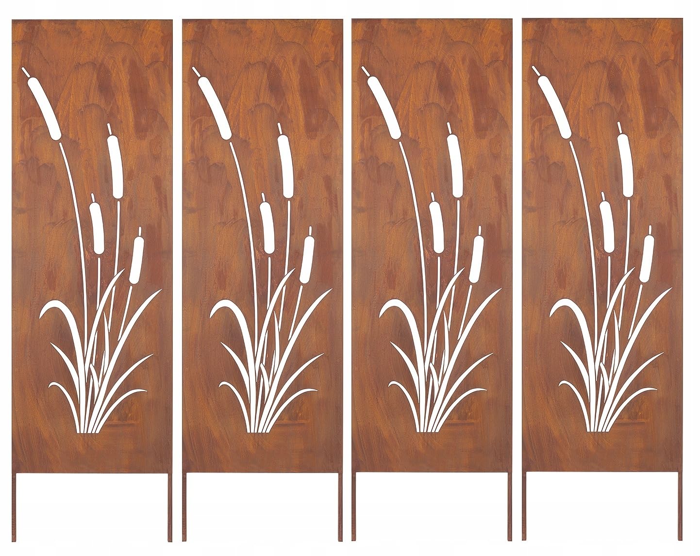 Kapaga - Lot de 4 Brise-vues en Métal Corten 160 x 50 cm - Effet Rouillé - Paravent Rustique pour Jardin - Panneaux de Protection Extérieurs - Élément Décoratif de Jardin - Clôture Déco (Calamus)
