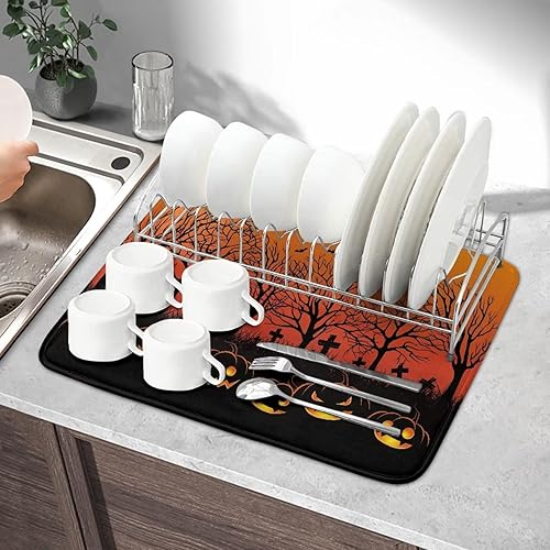 Vista 34 de Tapetes de secado de platos de flores rojas navideñas para cocina, tapetes de secado de flor de pascua para platos, botellas plegables absorbentes