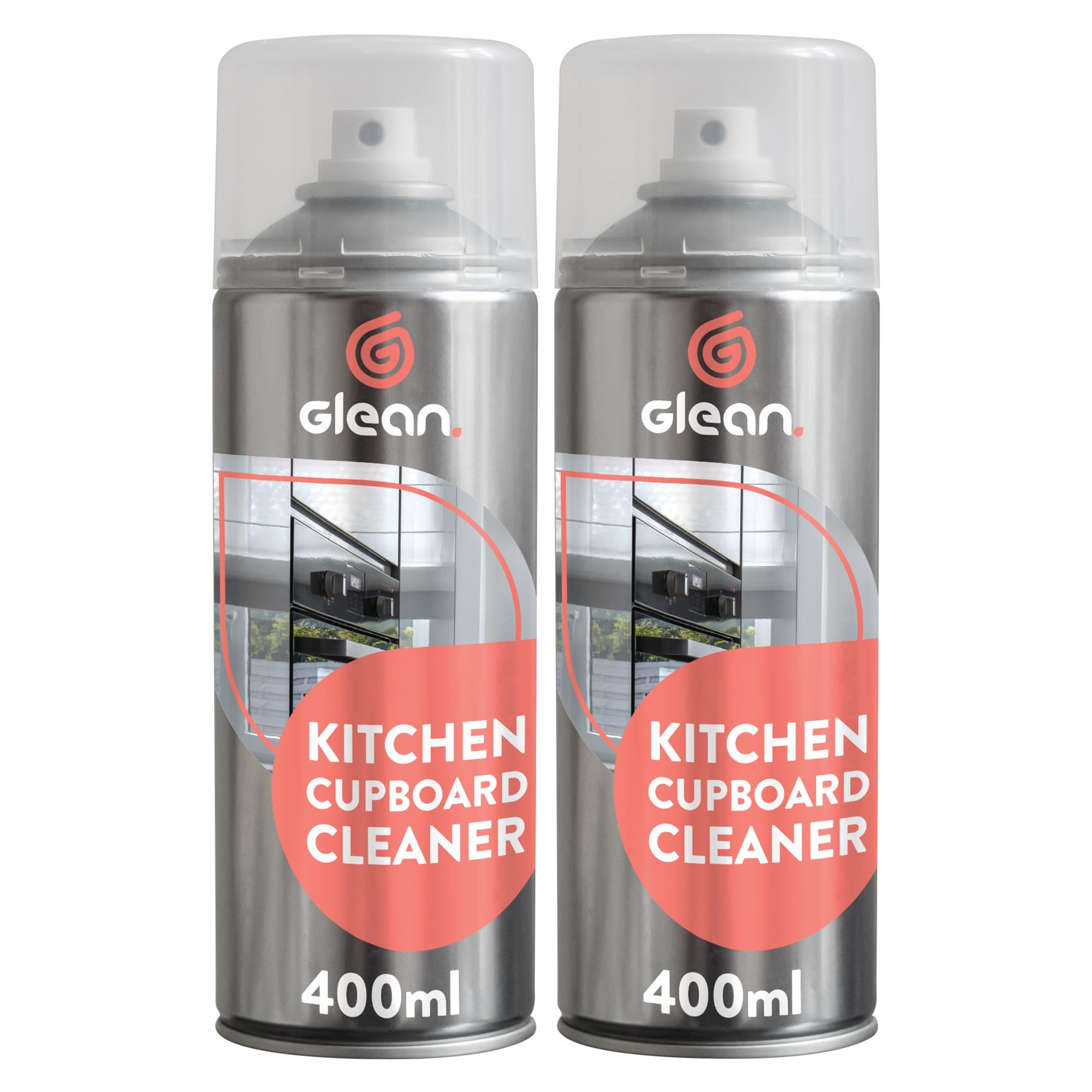 GLEAN Kitchen Cupboard Cleaner | 2 x 400 ml | Cleans & Protects High Gloss, Plastic & Laminate Cabinets | Anti-Static Foaming Spray for Cleaning Kitchen Cabinets | Streak-Free Shine