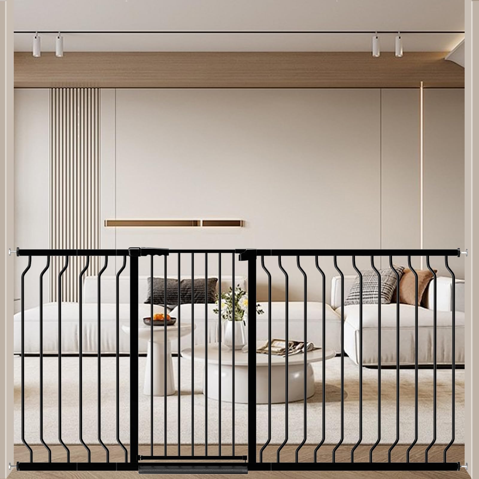 Photo 1 of ALLAIBB Black 40.55" Extra Tall Wide 57.48-73.62" Baby Gate Pressure Mounted Walk Through Child Kids Safety Toddler Tension Pet Dog Gates with Extension for Doorways Kitchen