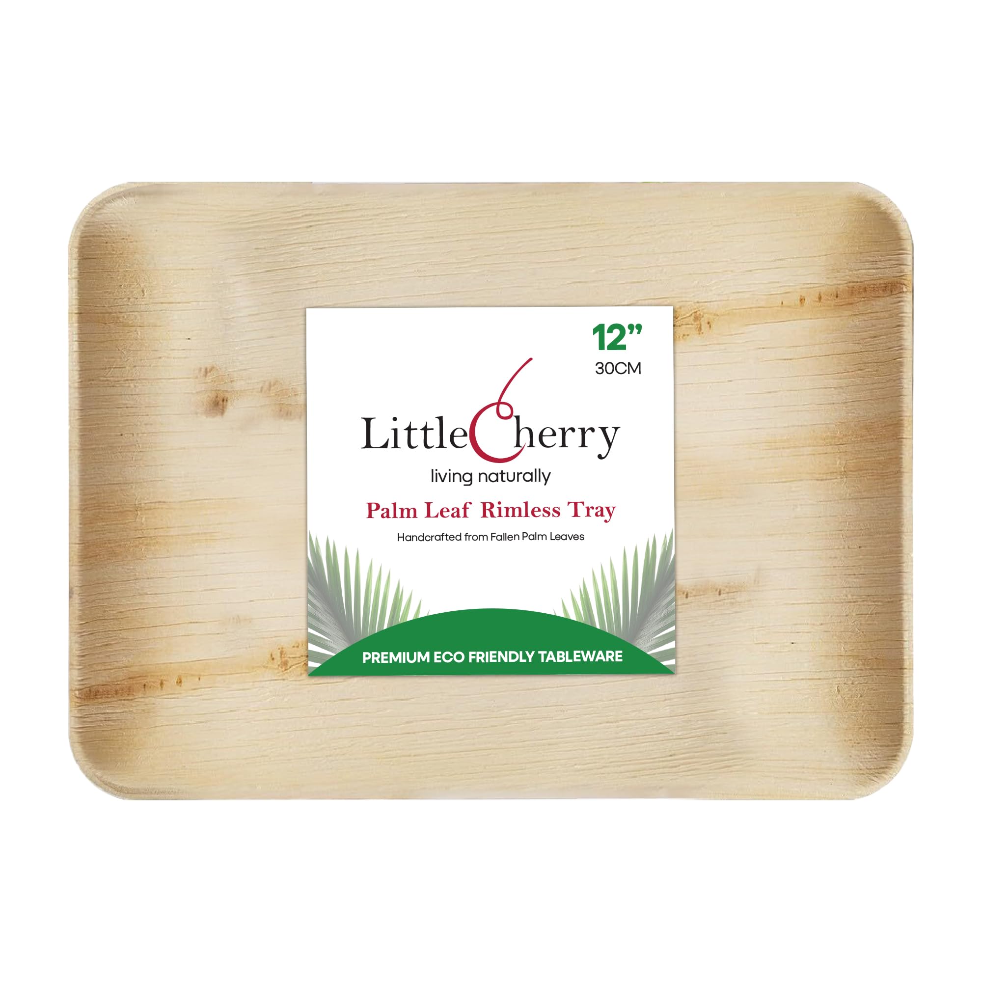 Little Cherry Eco Rimless Disposable Tray | Palm Leaf Disposable Serving Platters, Rustic Eco Party Platters | Serving Platters for Parties, Events & Catering. (100)