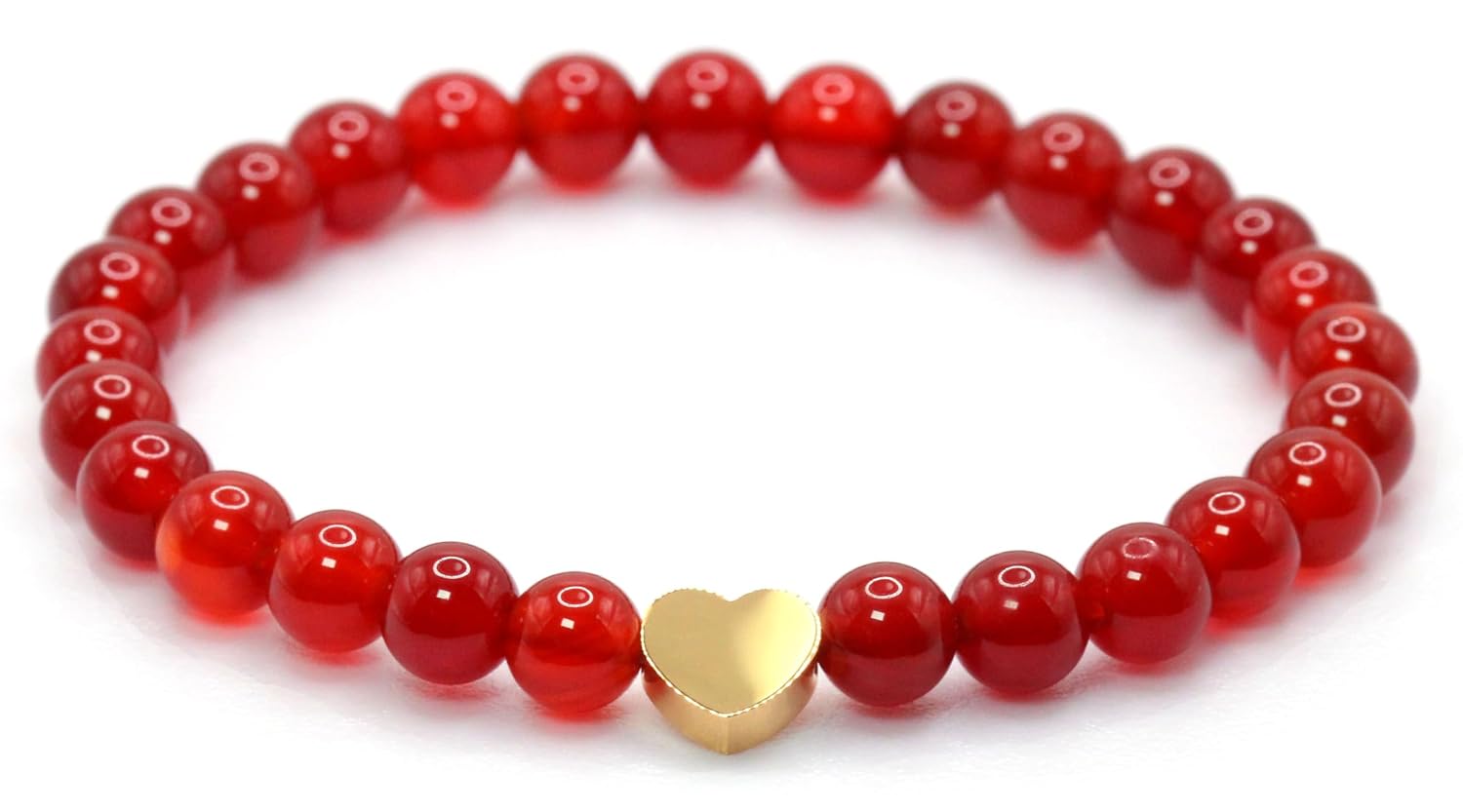 Genuine Carnelian Gemstone Bracelet with 6 mm Beads and Stainless Steel Heart - Various Lengths - Healing Stone Protective Stone Talisman Lucky Charm Gift (Carnelian, 18 cm)