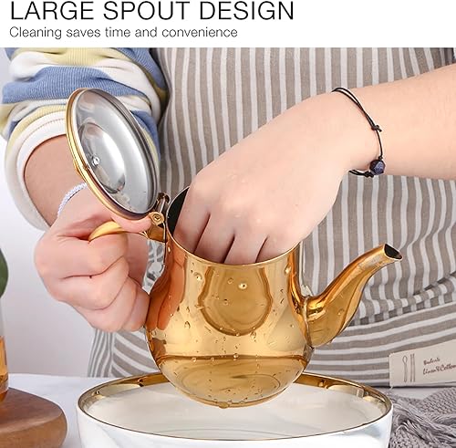 Miniatura 4 de Buyer Star Tetera de acero inoxidable con infusor extraíble, hervidor de café de 17 onzas para cafetería, restaurante occidental, bar y hogar, oro
