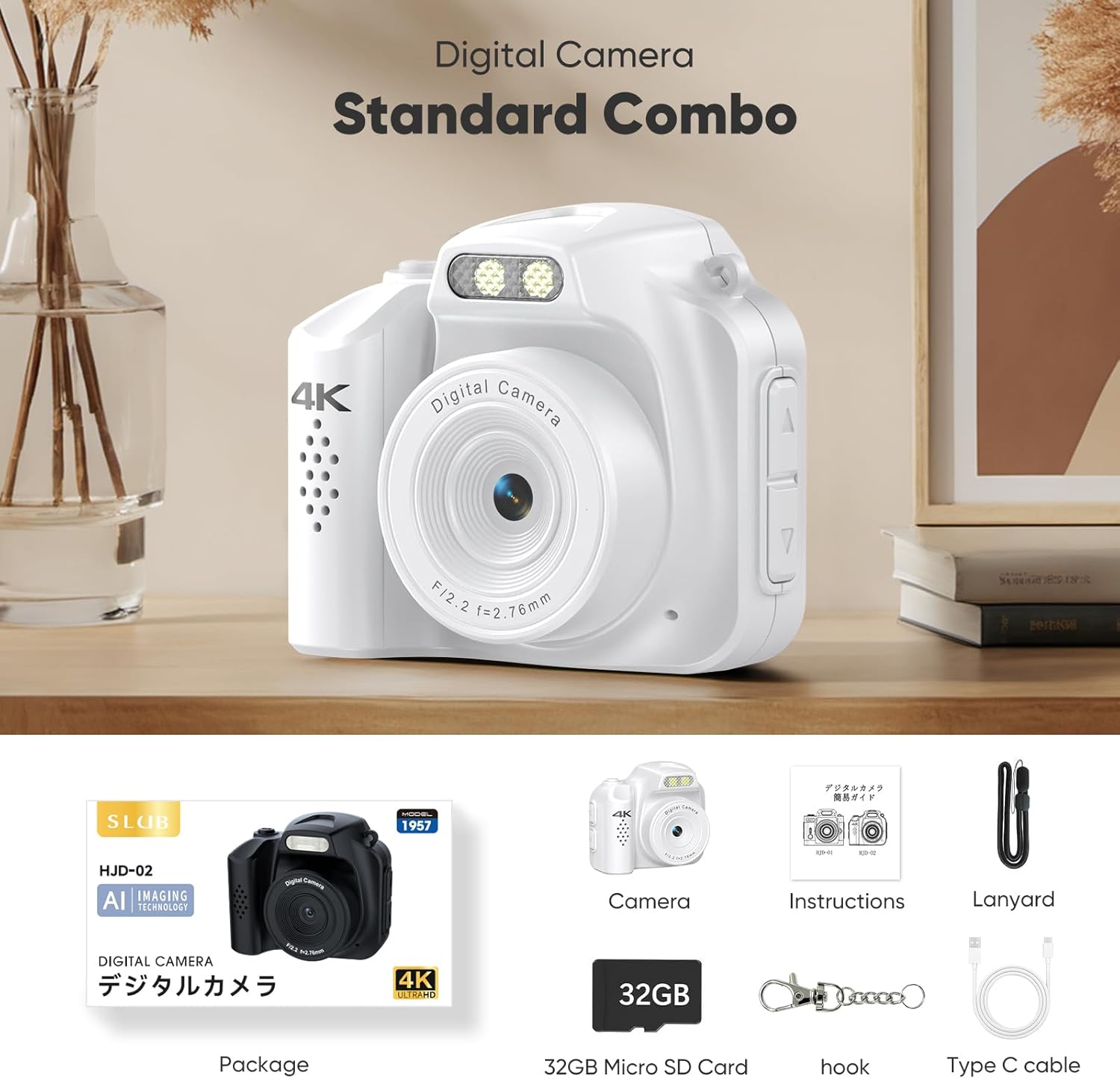 Generic Mini Camera 4K HD Video Recorder - Keychain Digital Camcorder with 32GB Card, 1.54" HD Display, Long Battery Life, Ultra-Portable Tiny Camera for Travel/Vlog/Night Shots (White)