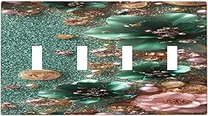 Decorative Switch Covers Plate Bling Green Rose Flowers Crystal Rhinestone Glitter 4 Gang Wall Plate Oversized Quad Toggle Light Switch Plate Jumbo Faceplate for Bedroom Home Decor