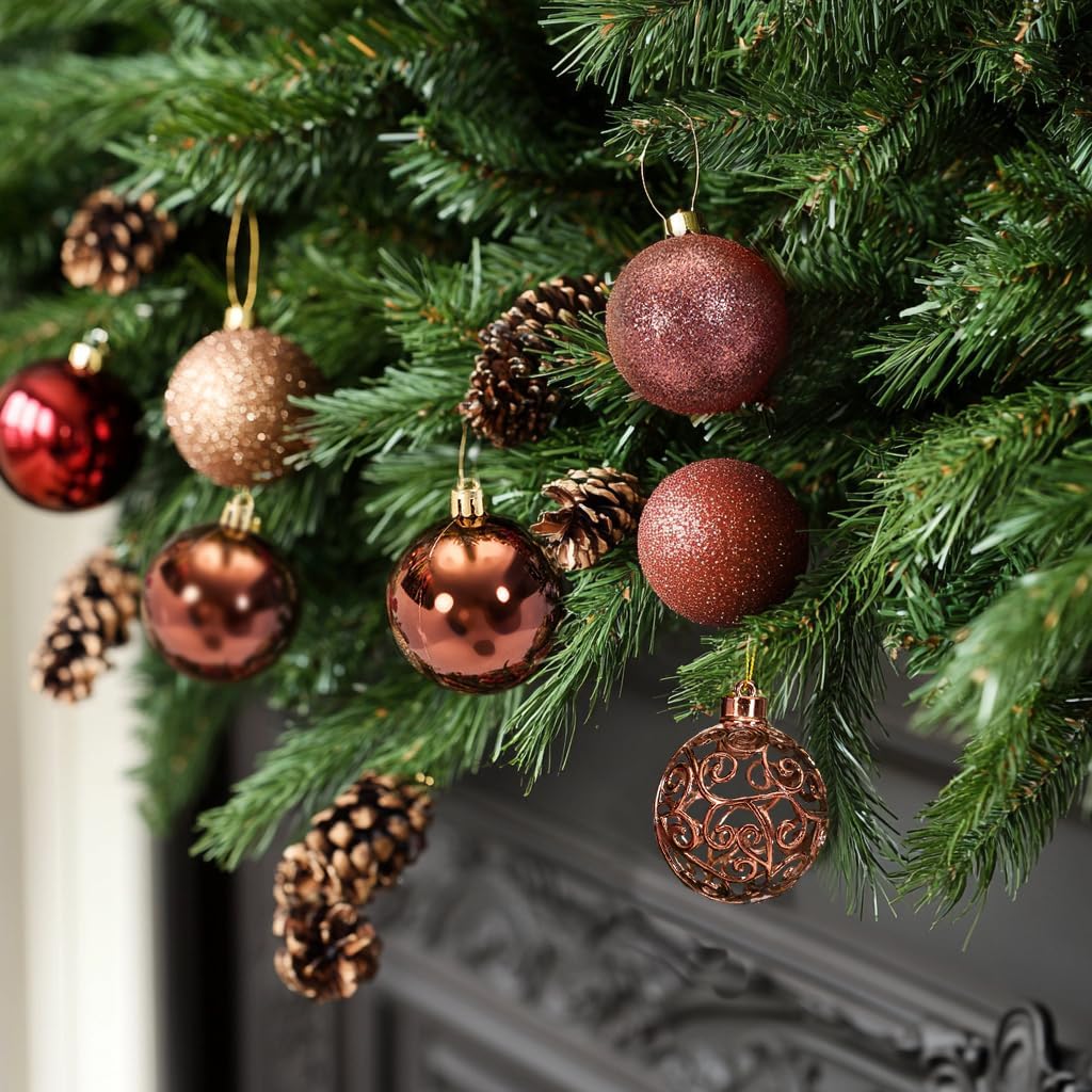 AMS 2.36''/60mm 24ct Christmas Balls Tree Pendants Shatterproof Ornaments Seasonal Decorations for Tree Decor,Holiday,Xmas(Coffee)