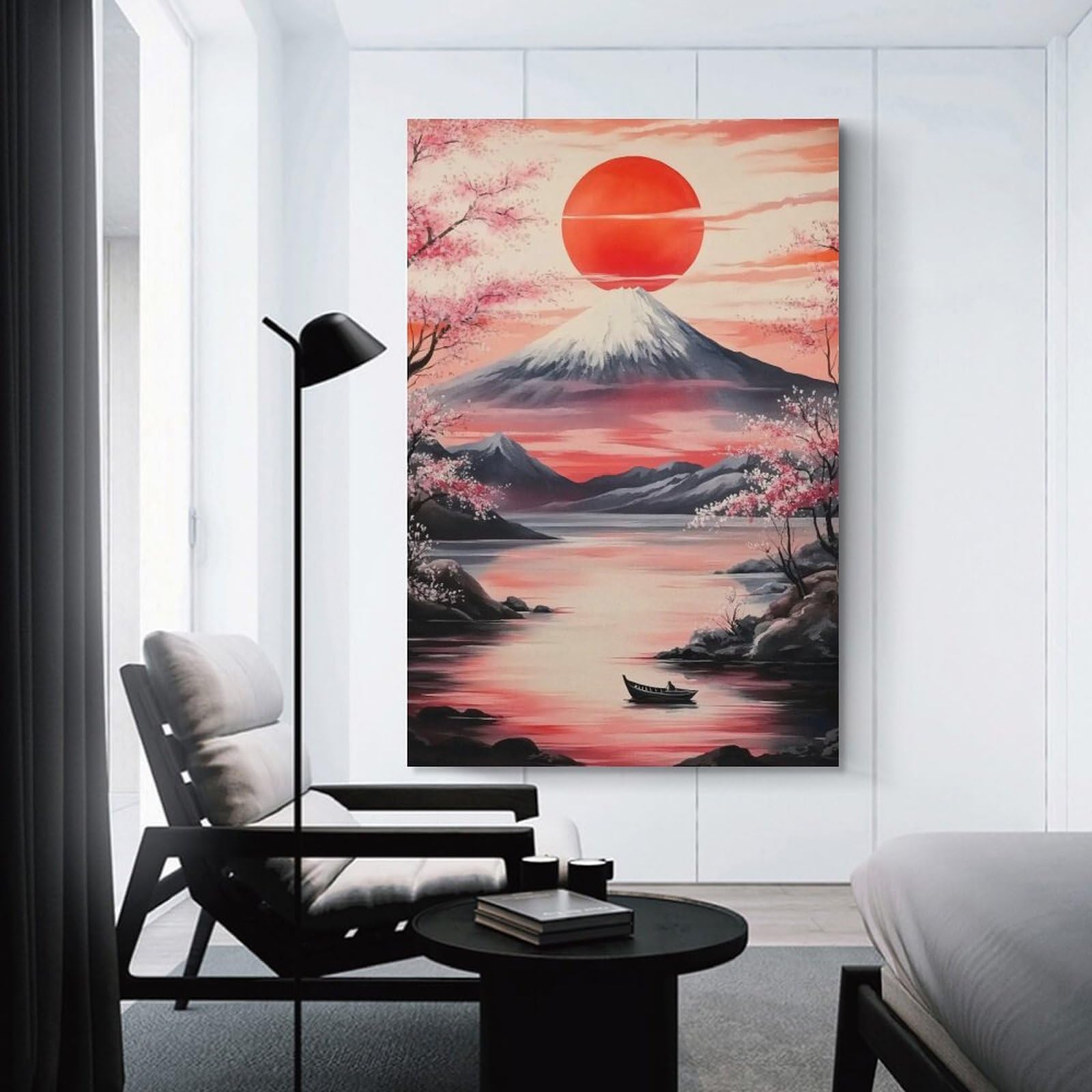 Amazon.com: Japan Mount Fuji Red Sun Cherry Blossoms Poster Canvas