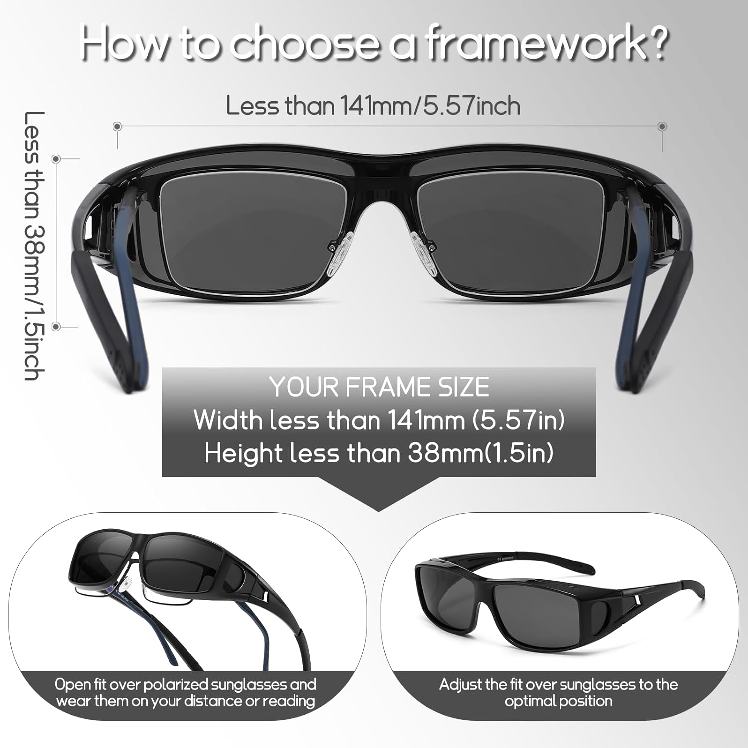 Polarized Fit Over Glasses Sunglasses for Men Women Driving Square Wrap Around Shades UV Protection Sun Eyewear PT2006 - Image 5