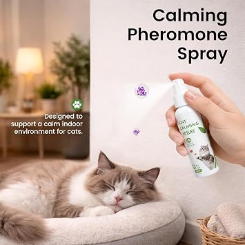 Cat Calming Spray for Indoor Cats, Pheromone-Based Formula for Cat Beds, Carriers, Travel and New Environments, 1 Pack, 2 fl oz