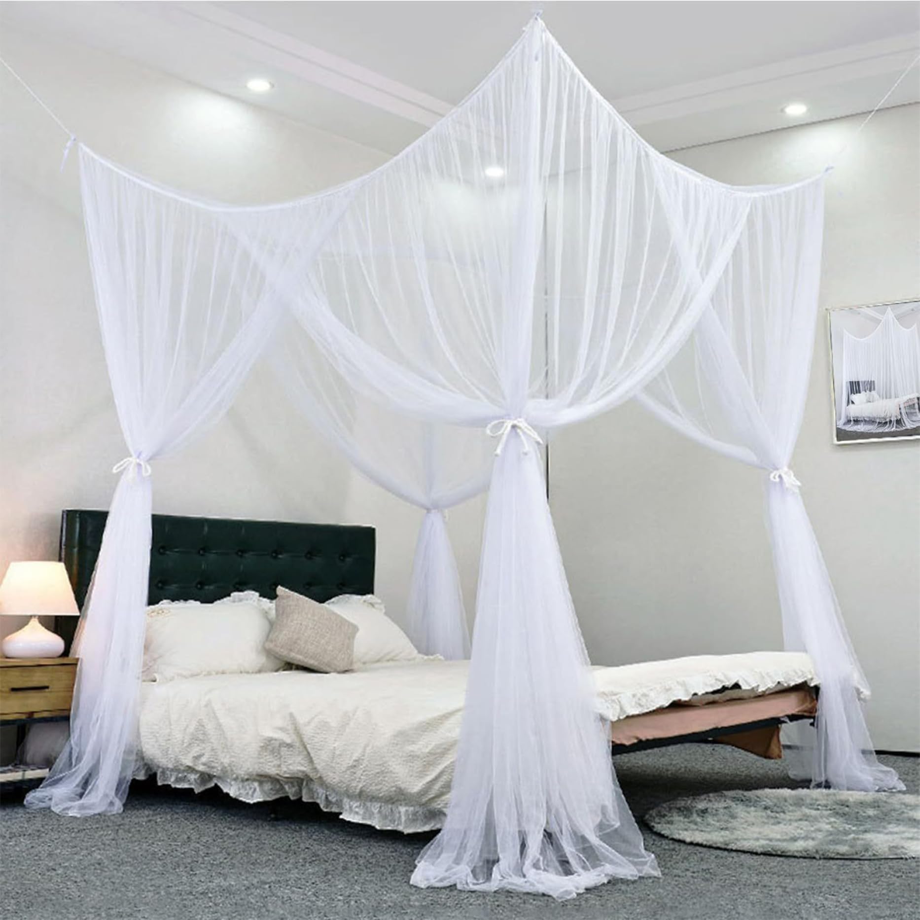 Cortinas de cama con dosel blanco de 75 x 83 pulgadas para renovar dormitorio
