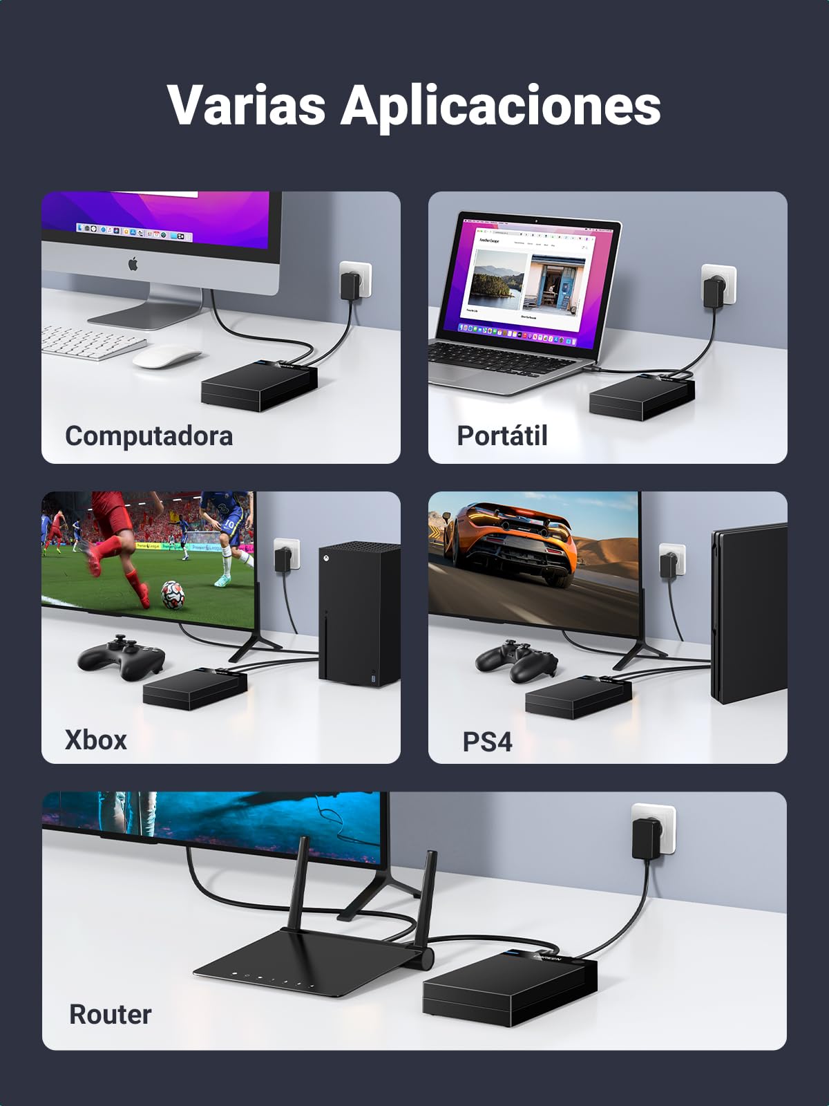 UGREEN Carcasa Disco Duro SATA SSD 3.5" 20TB, Caja SSD USB 3.0 con UASP Comaptible con PC, Xbox X/S, PS4, con Cable y Adaptador de Corriente 12V 2A