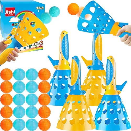 Jishi Juego de pelota Pop Pass con 4 cestas de lanzamiento de captura y 20 bolas, juguetes de playa, patio trasero, juegos de interiores y