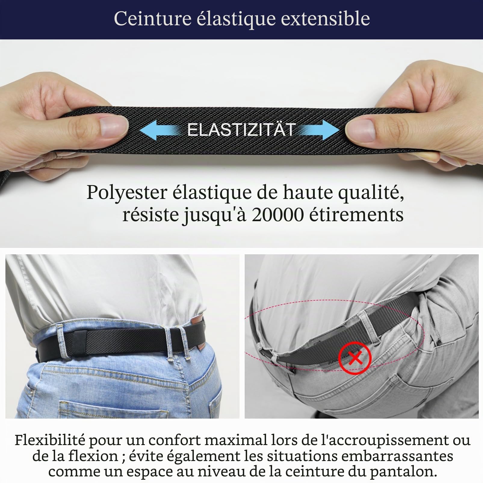 LionVII Ceinture élastique à cliquet avec boucle automatique, ceinture de travail pour homme pour tour de taille de 75 à 125 cm