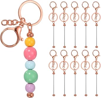 PATIKIL Beadable Keychains, Metal DIY Beaded Keychain Making Kit with Key Rings Chain Bars with Lobster Hook for DIY Crafts