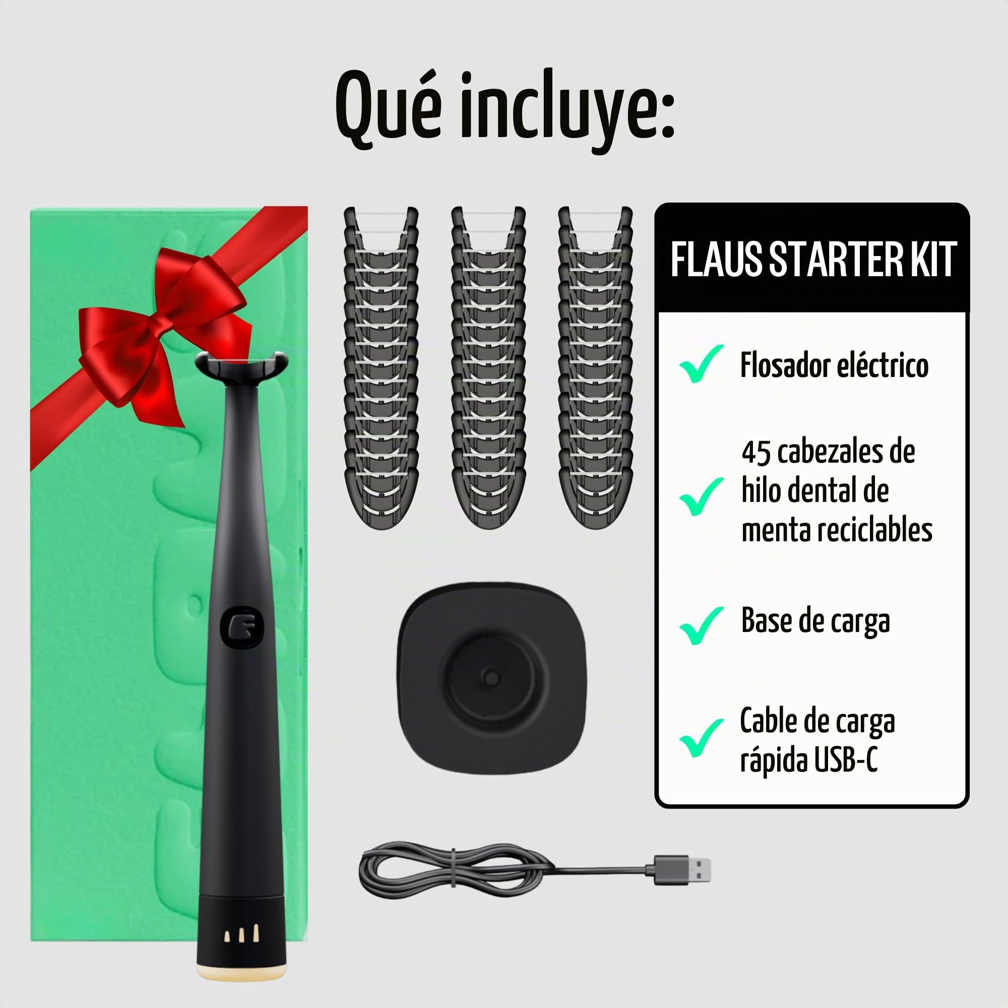 FLAUS Hilo dental eléctrico (deslizamiento suave) – Shark Tank + Lista de Oprah – Alternativa al hilo dental – Removedor de placa dental para adultos – Fácil vibración Power Flossing – Goma de mascar
