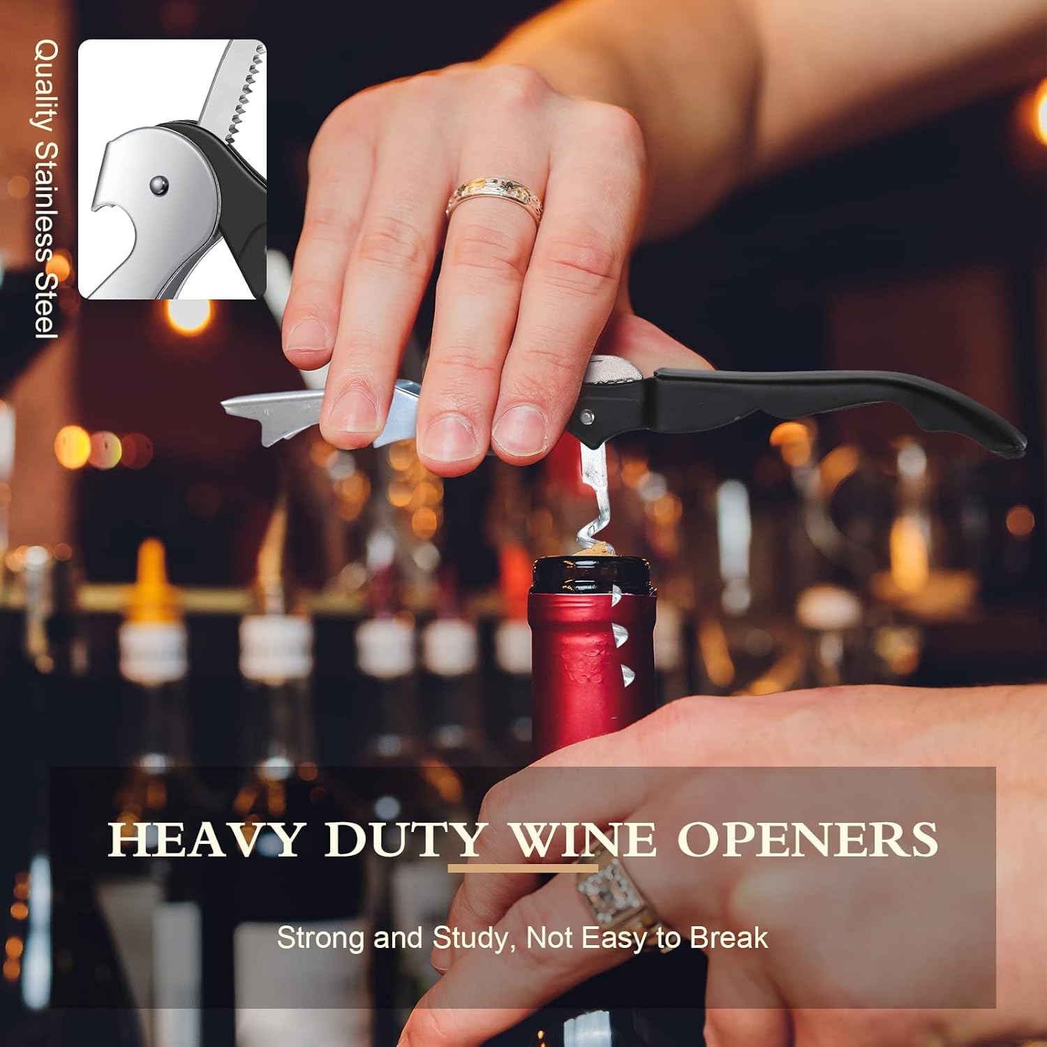 Waiter Corkscrew Wine Openers Heavy Duty Hinges Wine Key Bottle Opener All in One Double Hinged Waiter's Corkscrew with Foil Cutter Wine Tools for Bartenders Servers Sommelier (Black, 60) - Image 7