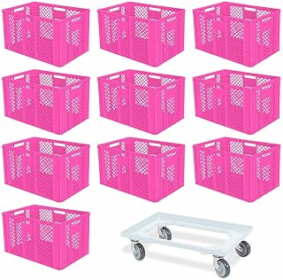 Juego de 10 recipientes apilables (600 x 400 x 410 mm), color rosa
