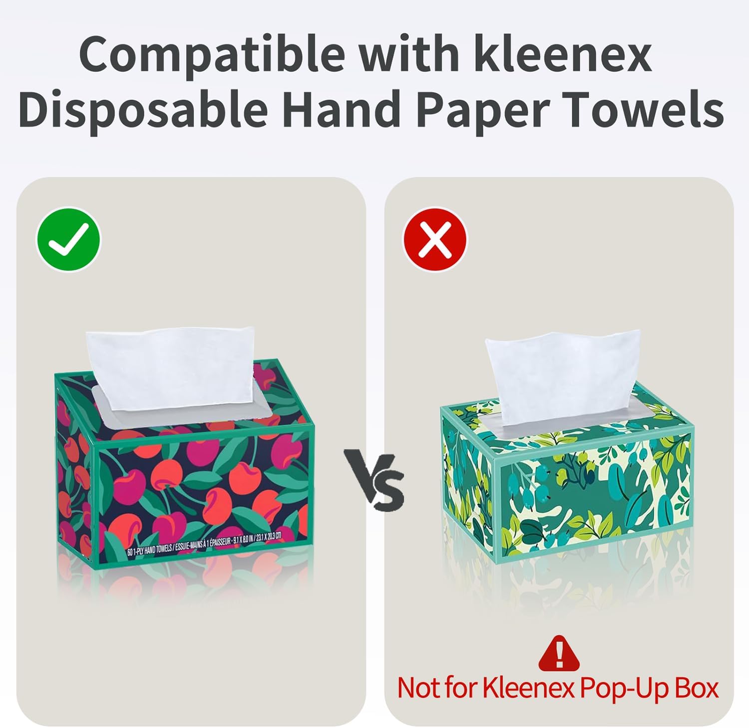 Wood Hand Towel Box Cover – Compatible with Kleenex Disposable Hand Towels – Wall-Mounted or Countertop Paper Towel Dispenser for Bathroom, Kitchen, Office