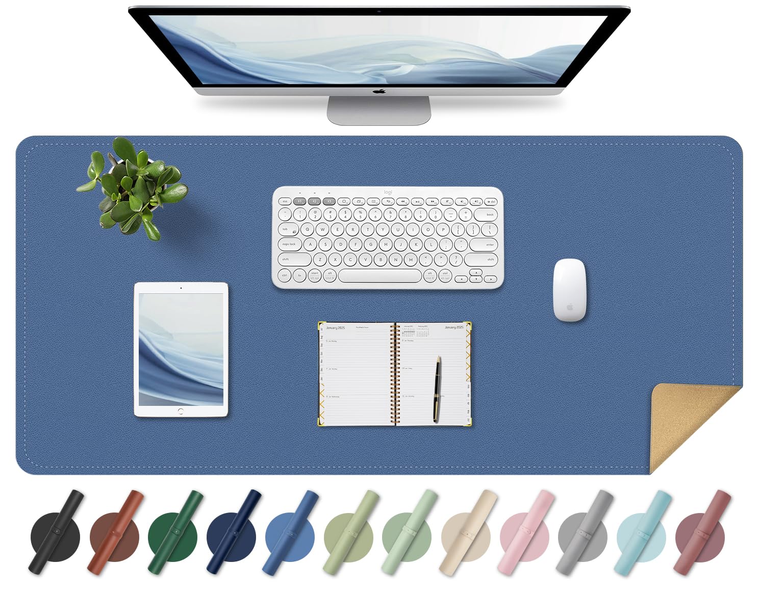 Hsurbtra Bureau-onderlegger, 90 x 43 cm, PU-lederen bureaumat, XL verlengde muismat, waterdichte bureaubladbeschermer, ultradunne grote laptop-toetsenbordmat, antislip bureauschrijfblok voor kantoor