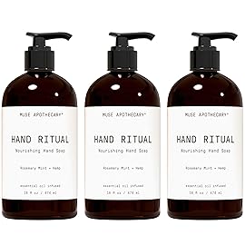 Muse Apothecary Hand Ritual - Aromatic and Nourishing Hand Soap, Infused with Natural Aromatherapy Essential Oils - USDA Certified Biobased - 16 oz, Rosemary Mint + Hemp, 3 Pack