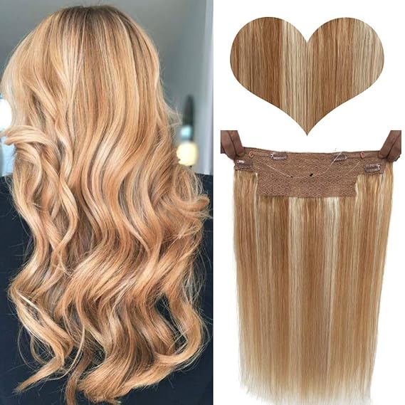Halo Human Hair Extensions,Balayage Invisible Wire Hair Extensions Flip in Hair