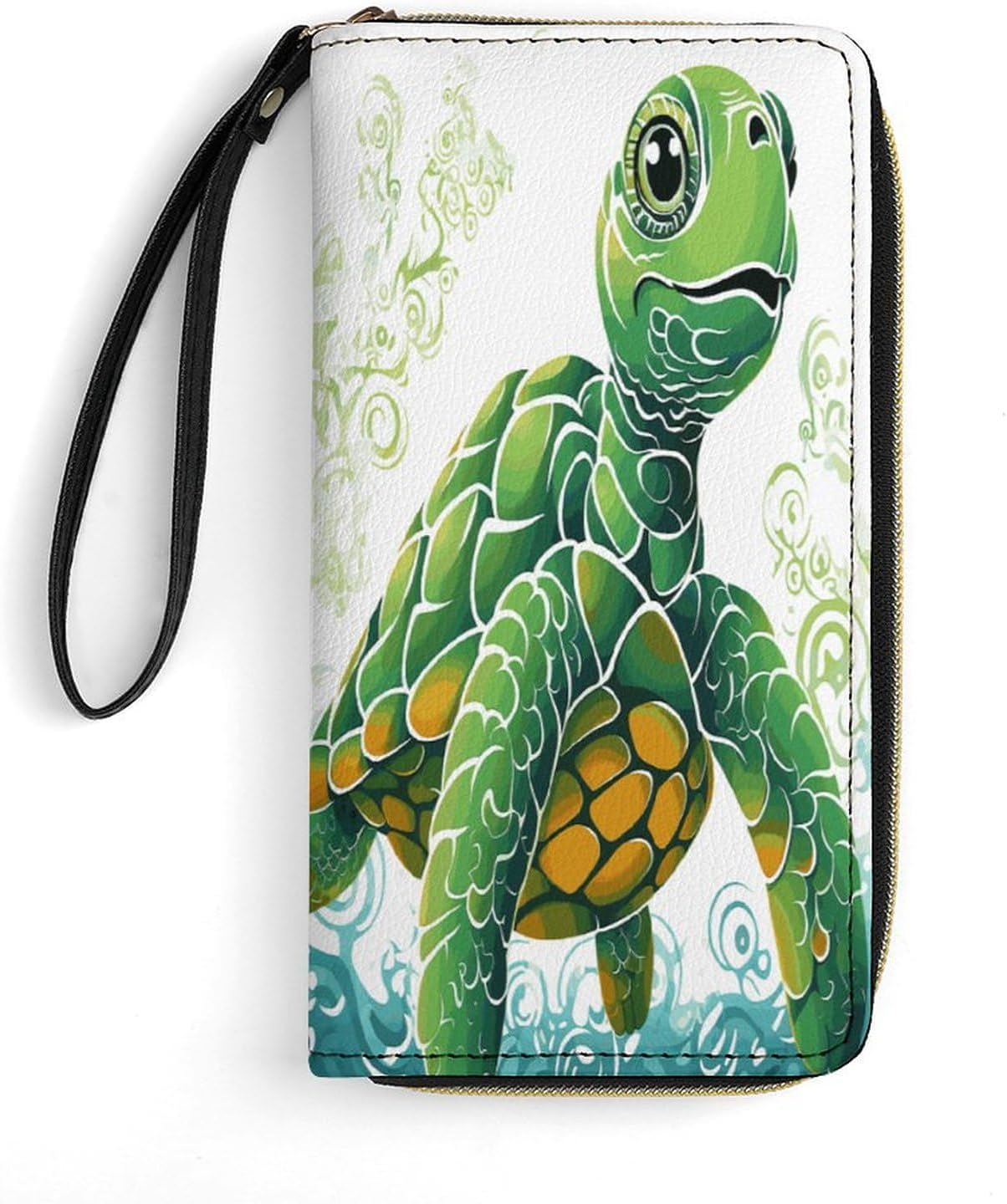 Womens Wallet Cartoon Turtle Pattern Printed Wristlet Wallets for Women Large Capacity Credit Card Holder Ladies Phone Clutch Leather Zip Around Clutch Wallet