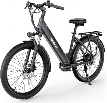 Hiboy EX9 750W Adult Electric Bike, Torque Sensor, 28 MPH, 62-Mile Range | Step-thru frame, 26" x 2.5" tires, hydraulic disc brakes, front suspension, rear rack, 330 lb capacity for commuting