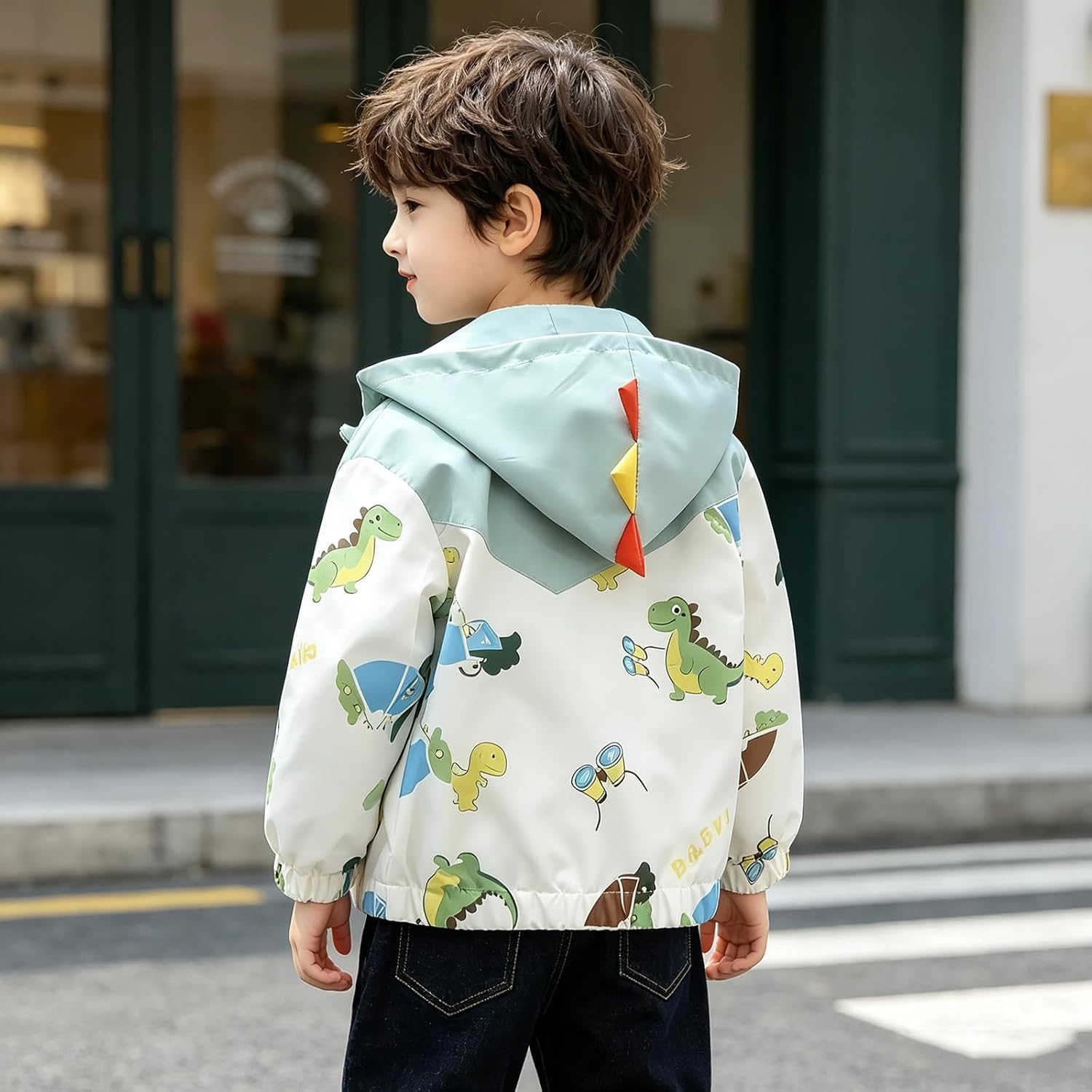 Toddler Cartoon Dinosaur Hooded Jacket Little Girls Boys Cute Lightweight Zip Coat