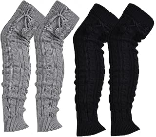 HUAMULAN Women Long Leg Warmers Winter Bohemian Cover Boot Cuffs Knit Crochet Over Knee Christmas Boho