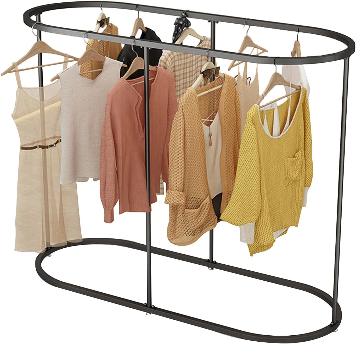 Commercial Oval Iron Clothes Rack - Free Standing Round Clothing Display for Bedroom, Boutique & Retail Store Organization, Durable Metal Garment Hanger