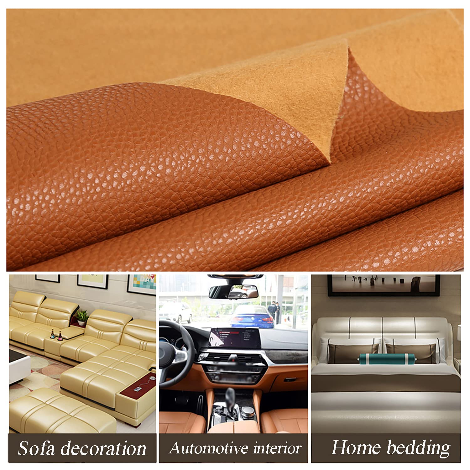 Similicuir Tissu en Similicuir Motif Litchi Matériau PU Synthétique Tissu D'ameublement en Vinyle pour L'artisanat, la Réparation du Cuir, la Rénovation de Meubles Largeur 138cm(Size:5 x 1.38m)