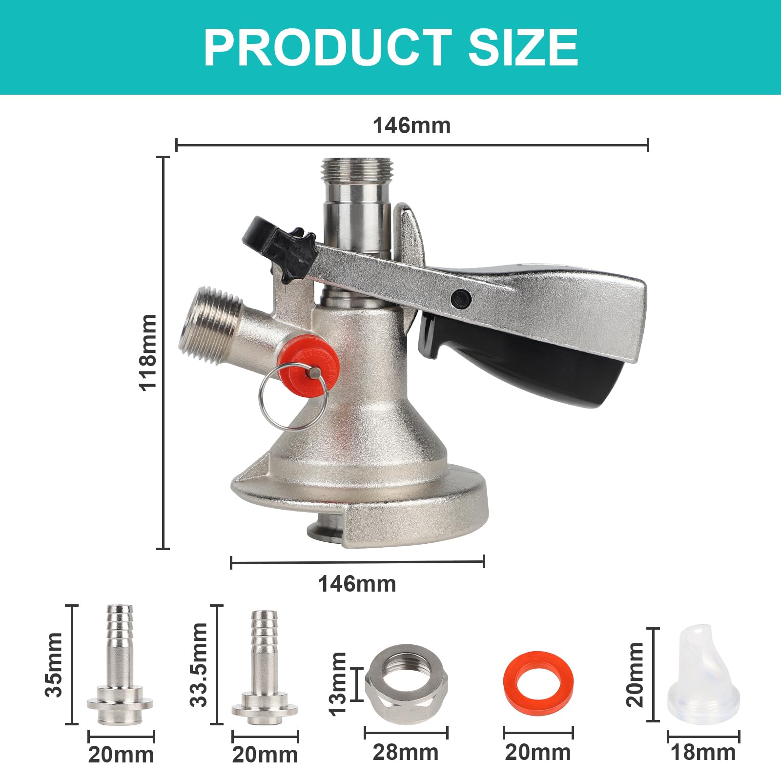 CPROSP Acoplador de Barril de Cerveza Tipo S, Dispensador Cerveza Barril Rosca G5/8, Acero Inoxidable 304 y Latón