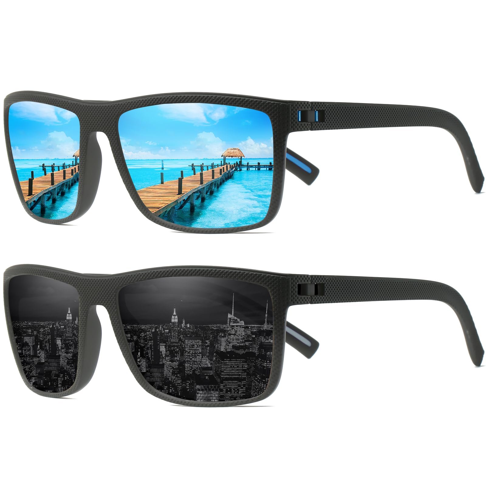 Perfectmiaoxuan Gafas de sol Piloto polarizadas hombre y mujer Verano Vacaciones futuristas Pesca Conducción TR90 marco Protección UV cuadrado gafas de sol Sunglasses