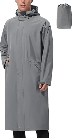 UIQUR Mens Long Raincoat Rain Poncho Waterproof Rain Jacket