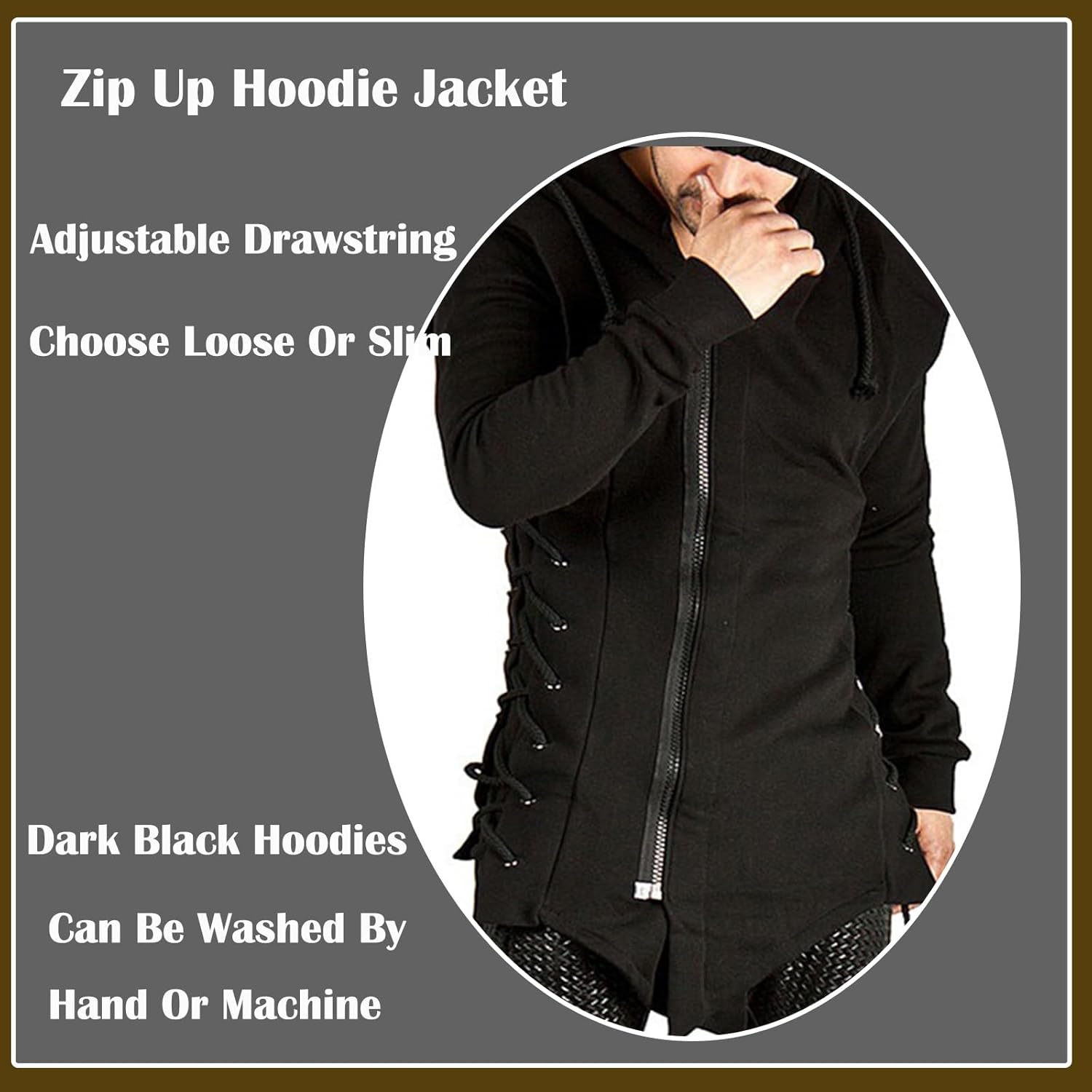 Men Assassin Robe Hoodies Sweatshirts Gothic Asymmetrical Zipper Side Lace Up Fleece Hooded Jacket - Image 2