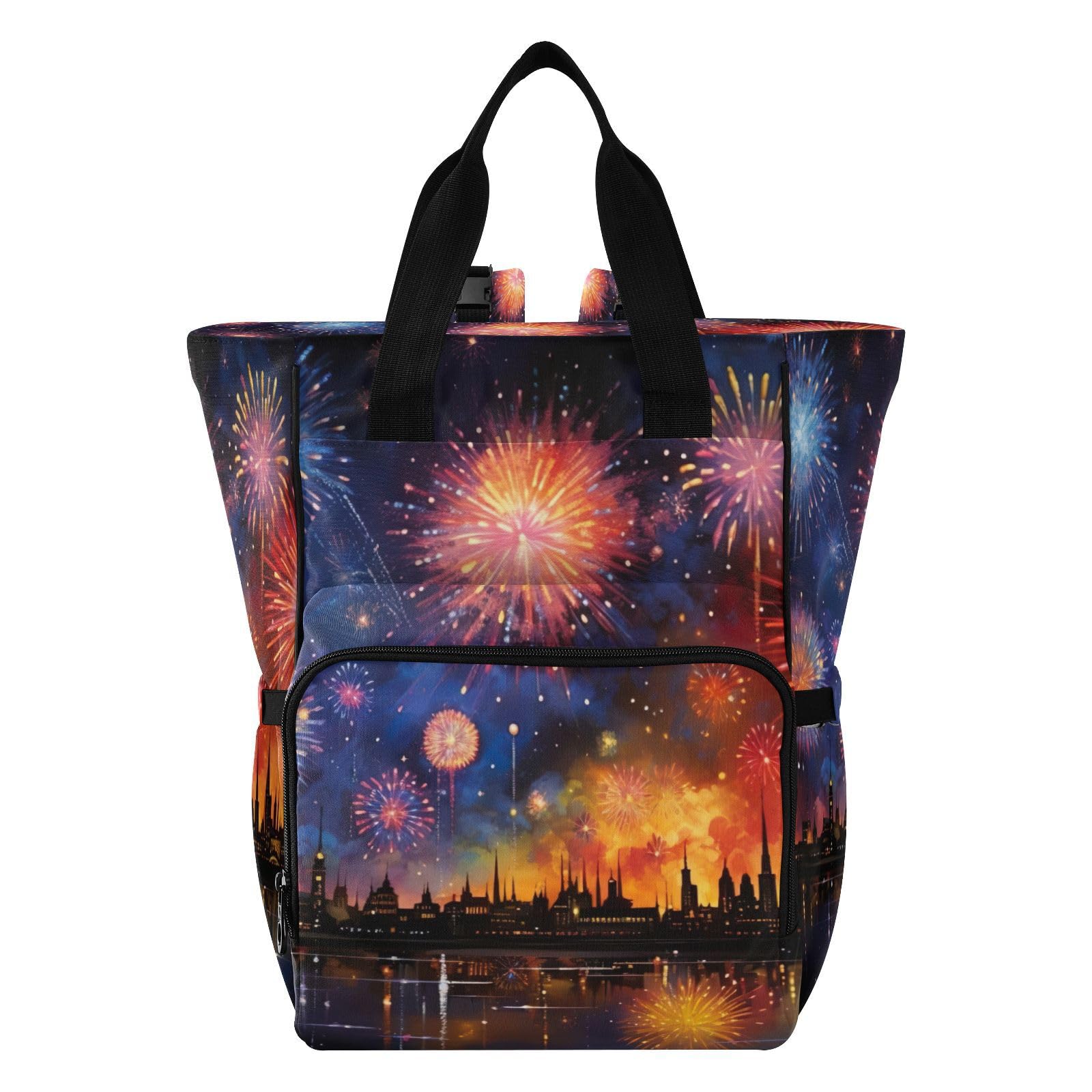 YANENDIE Colorful Firework Diaper Bag Backpack, Unisex Travel Baby Backpack Diaper Bags with Stroller Straps & Pacifier Case, Large Capacity