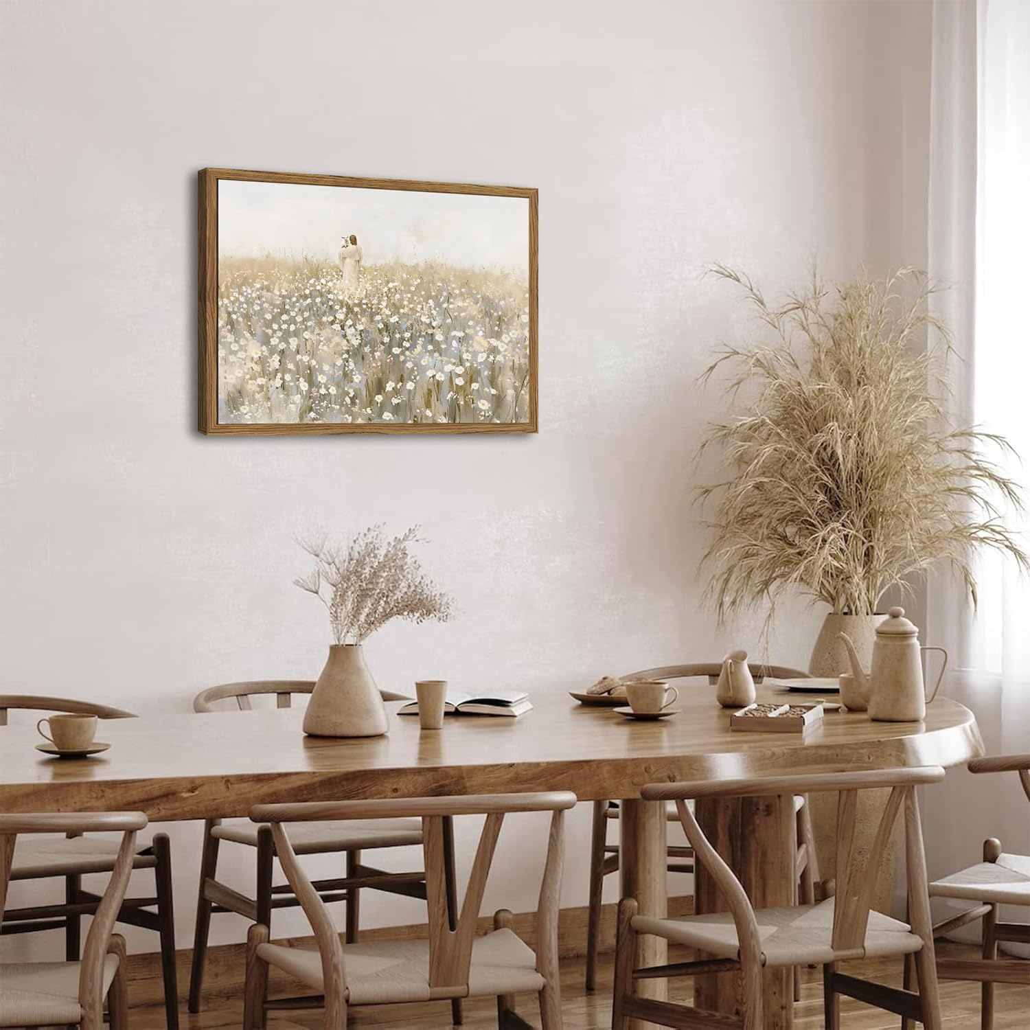 Framed Jesus and Lamb Canvas Wall Art, Christian Jesus Leaves the 99 Sheep Paintings Wall Decor, Lost Lamb Pictures Canvas Prints Religious Home Decor for Church Prayer Room Living Room 12x16 Inch - Image 8