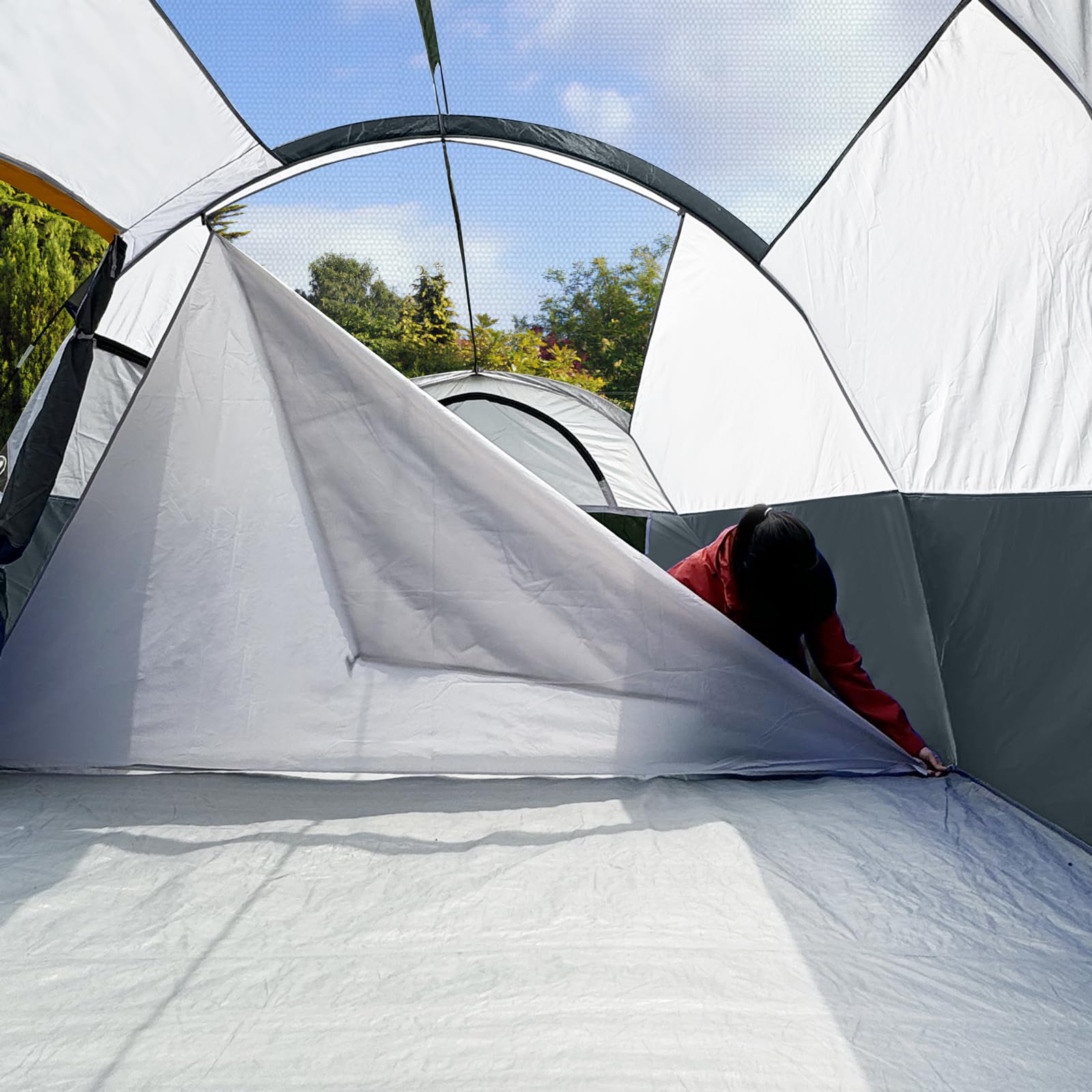 CAMPROS CP Camping Zelt 6-8 Personen, großes Familienzelt 427 x 274 x 183 cm, 2 Räume mit Trennwand, Stehhöhe, schneller Aufbau in 5 Minuten, Gute Belüftung, Outdoor Zelt für Familie