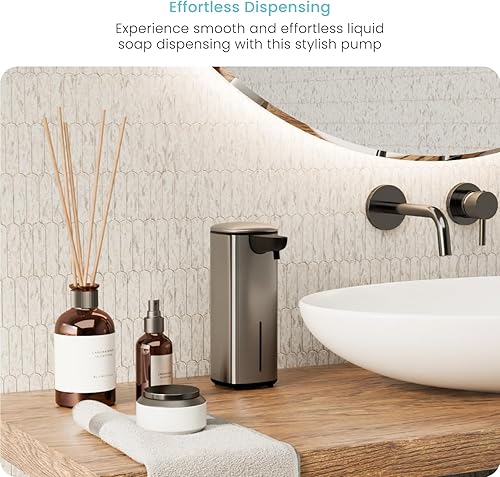 Miniatura 2 de Home Zone Living Dispensador automático de jabón líquido para manos con cubierta de acero inoxidable para fregaderos de cocina y baño