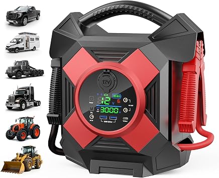 DM1264 Heavy Duty Jump Starter, 30000A Peak 12V Lithium Booster Pack for Semi Trucks, Start All for 50L Diesel and Gasoline Engines,-40F Cold Starter, 1 Second Instant Start Dead Battery